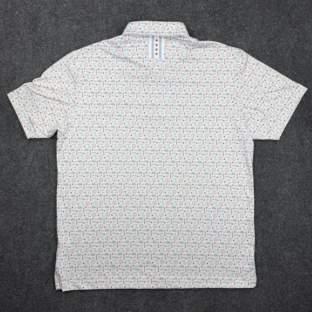 Rhoback Chicago Hot Dog Performance Golf Polo Men’s XL White Red Blue Shirt - Picture 9 of 11